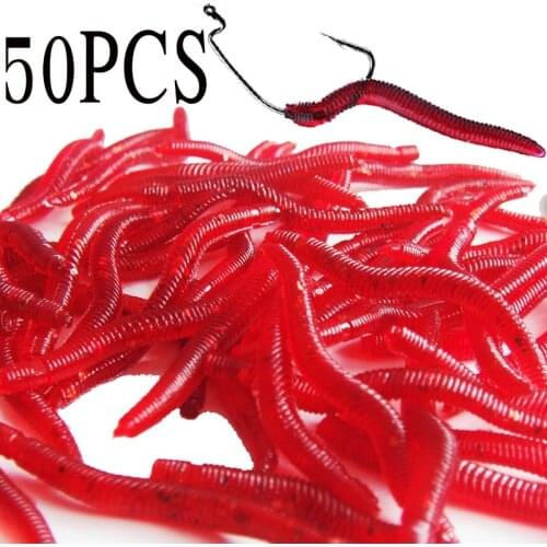 50-200pcs Soft Baits Fishing Lures Simulation Lifelike Earthworms Red Worms Artificial Fishing Tackle Realistic Fishing Baits