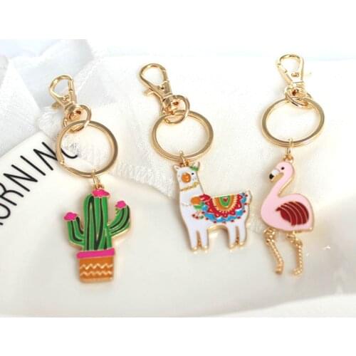 Timlee X078 Animal Alpaca Dog Flamingo Key Chain Owl Cattle Unicorn Car Cactus Alloy CuteKey Chains Wholesale