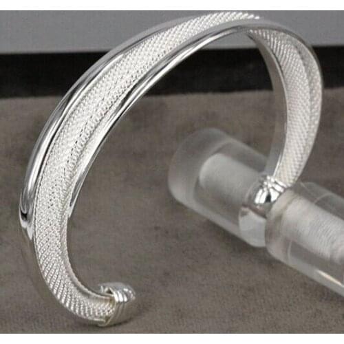 Brand Jewelry 925 Sterling Silver colorHandcuff Bracelet For Women Men Rope Bracelet 925 Silver colorBracelet Menottes S049