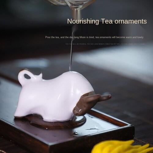 Tea Ornaments Decoration Ceramic Cow Tea Ornaments Ru-Porcelain Gracked Glaze Supportable Tea Set Kung Fu Accessories Tea Pet