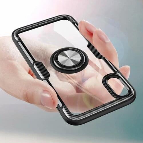 For Apple iphone XS Max XR X Case With Ring Stand Magnet Transparent Protective Back Cover case for iphone 6 6s 7 8 plus shell