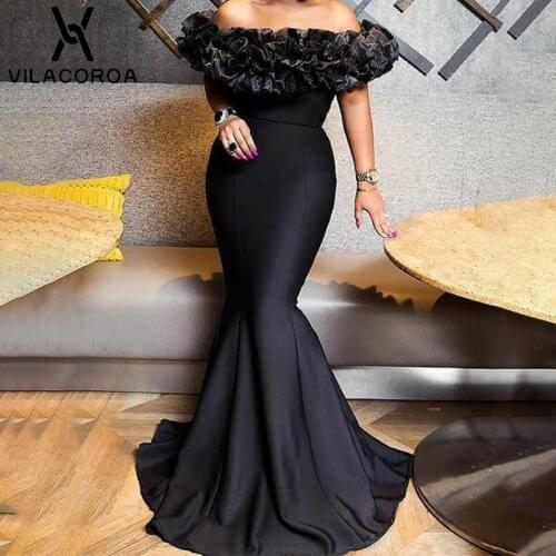 Black Party Ladies Dress Off Shoulder Open Back High Waist Sexy Dress Elegant Noble Banquet Women Dress Evening Gown Robe Longue