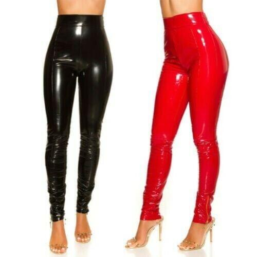 Handmade Black Red High Waist Latex Trousers Leggings Wet Rubber Long Pants Plus Size
