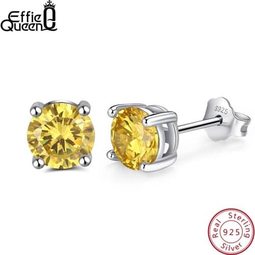 Effie Queen Authentic 925 Sterling Silver Cute Small Stud Earrings for Women Fashion Yellow Crystal Jewelry New Arrival BE84-Y