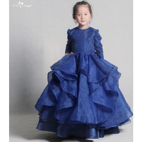 LZC021 Elegant Dark Bule Flower Girl Dress Girl Princess Gown Summer Fashion For Wedding Party
