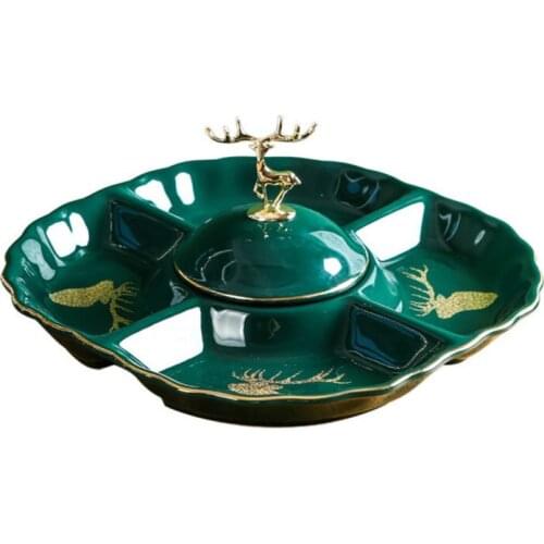 European ceramic fruit plate crack double layer snack nut plate modern living room coffee table tray dessert plate candy dish