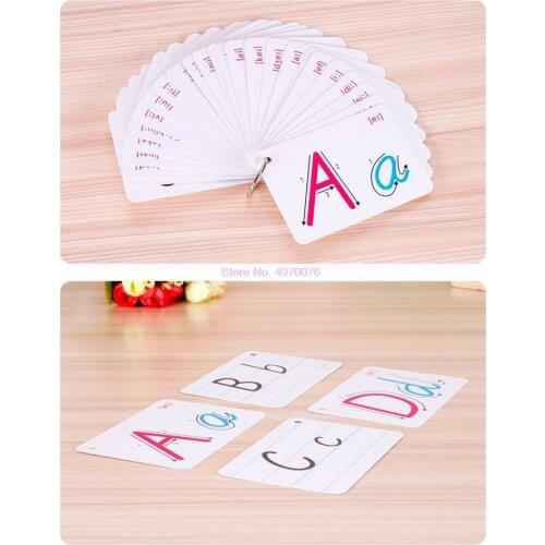 DHL 200set 26 Letter English Flash Card Handwritten Early Development Learning Educational Toy With Buckle