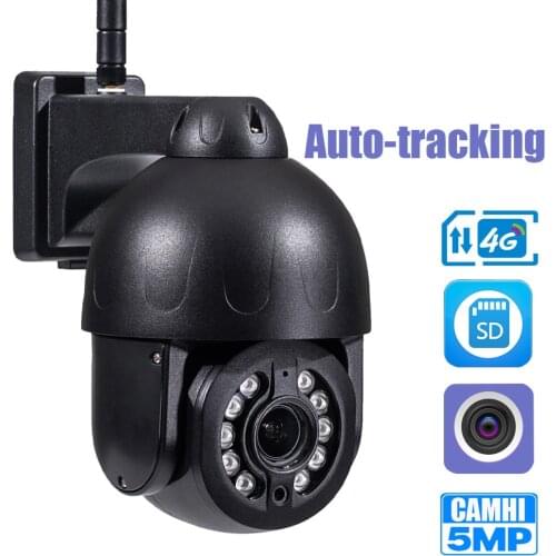 4G SIM Card IP Camera Metal Dome Auto Tracking AP Pan Tilt IR Color Night 128GB SD Card Two Way Audio Talk CamHi APP H.265 Black
