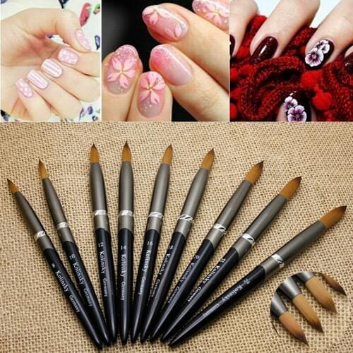 Sable Hair Nail Brush Pen with Metal Handles Nail Powder Painting Art Tools Size 8 10 12 14 Delicate Durable High Quality Brush