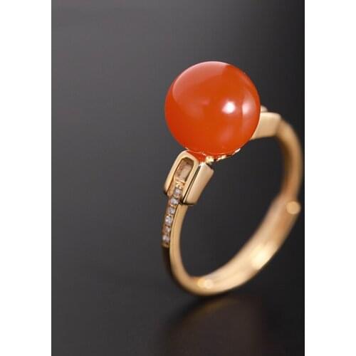 DAIMI Persimmon Red South Agate Ring Natural Gemstones Genuine S925 Silver Open Ring Gift