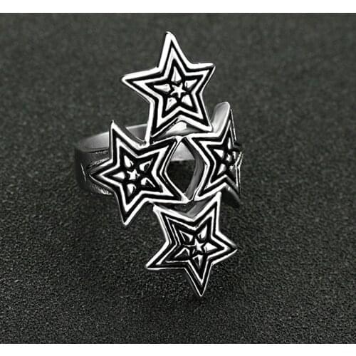 Unique Stainless Steel Pentagram Ring for Men And Women Four Connected Stars Ring Cool Hip Hop Punk Biker Ring Drop Shipping