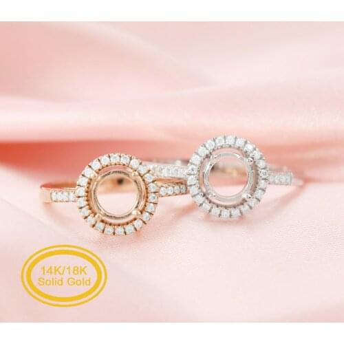 Halo Round Prong Ring Settings Solid 14K/18K Rose White Gold with Moissanite Accents DIY Classic Bezel Tray fr Gemstones 1210077