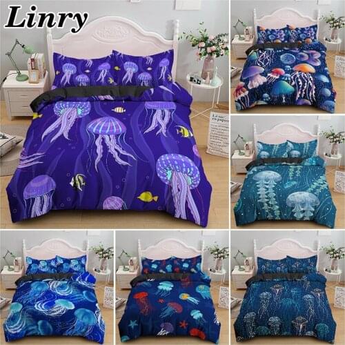 2/3 PCS Jellyfish Bedding Set Sea Animals Duvet Cover Single Double Bed Quilt Cover Home Textile Bed Cover Set Pillowcase