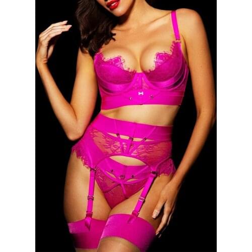 Women Sexy Lingerie Set with Garter Belts Lace Bra Panty Nightwear Suit Lingerie Outfits Sex Costome Erotic Nightdress Bodydolls