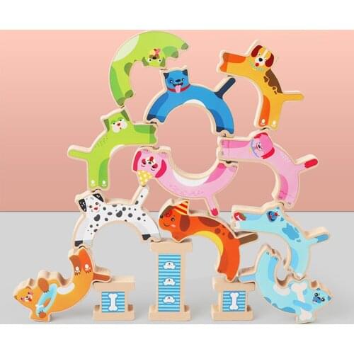 Animal Puppy Balance Building Blocks Wooden Stacking Game Children Kids Creative Education Game Toys Supplies