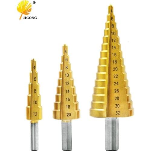 4-12mm 4-20mm 4-32mm HSS 4241 Steel Large Step Cone Titanium Coated Metal Drill Bit Cut Tool Set Hole Cutter Wholesale