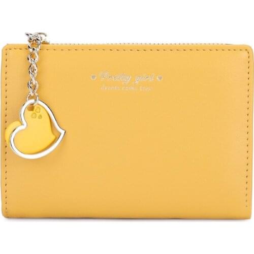 Heart Pendant Women Wallet Made Of Leather High Quality Solid Bifold Short Purse Female Cute Card Holder With Zipper Coin Pocket