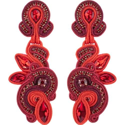 Beautiful Soutache Handmade Dangle womens earrings Ethnic Fashion jewelry crystal Weaving Long earring gift green red gray blue