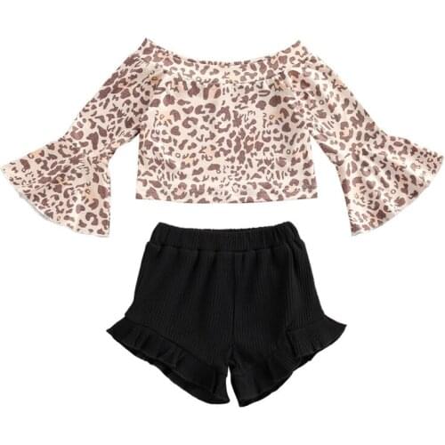 Summer Kid Girls T-shirt Shorts Leopard Tops Short 2pcs Children Infant New Born Clothing Set