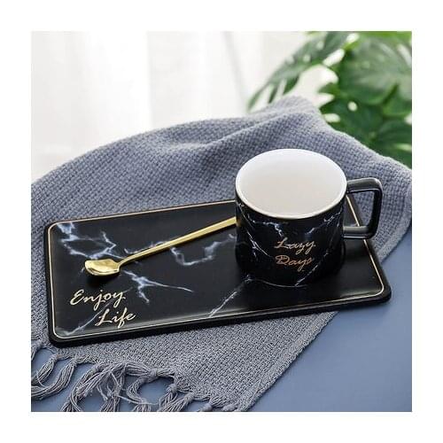 250ml Ceramic Marble Grain Coffee Cups Set Gold Office Business Milk Tea Cup Tumbler Creative Europe Mugs for Gift