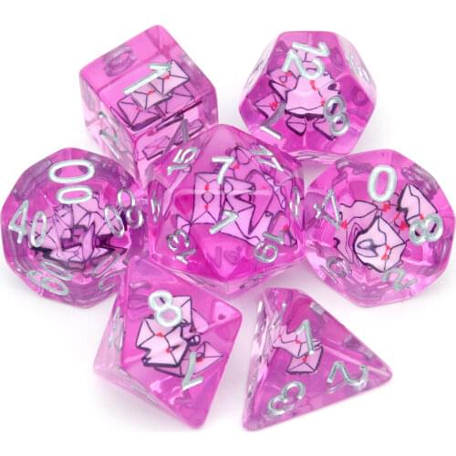 Haxtec Filled Resin Dice Set 7PCS Polyhedral RPG Dice Purple for DND D&D Pathfinder-Love Letter/ Envelope