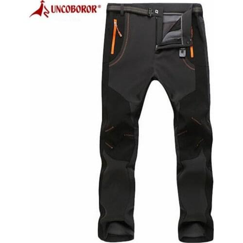Autumn Winter Stretch Waterproof Pants Men Women Warm Fleece Lining Sweatpants Thermal Trousers Windproof Softshell Pants 5XL