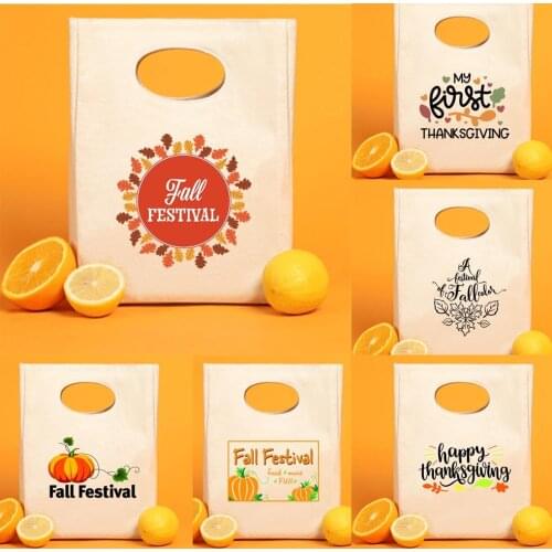 Fall Festival Fashion Lunch Bag Thanksgiving Gift for Kid Cooler Pouch Reusable Travel Eco Thermal Box Harajuku Canvas Handbag