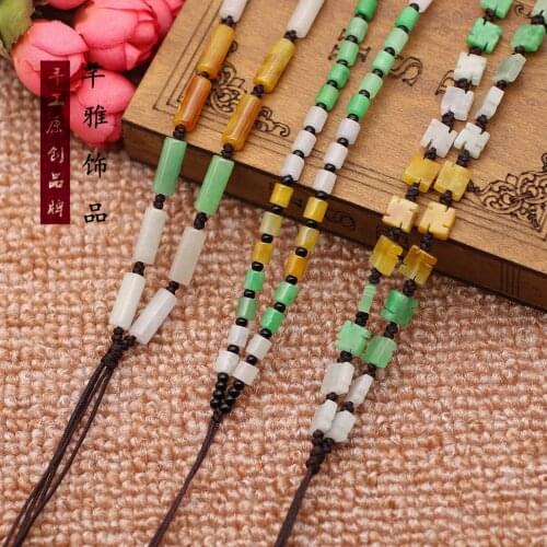5Pcs/Lot Weaving Gold Gem Necklace Sweater Chain Pendant Rope Hand-knitted Colorful Emerald Man Woman Homemade Jewelry DIY