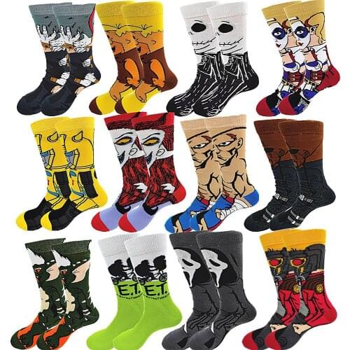 A Pair of Men Happy Funny Winter Warm Socks Cartoon Anime Clown Long Socks Men Cool Crew Socks Street Fashion Sewing Pattern