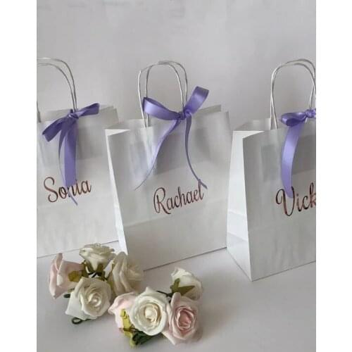 Personalized silver nam wedding bridesmaid maid of honor thank you gift bags, bridal party gift party decor wedding gift bags