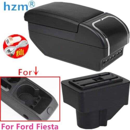 Armrest Box For Ford Fiesta 2011-2019 Dual layer Central Store Centre Console Box With Cup Holder Ashtray USB Retractable PU