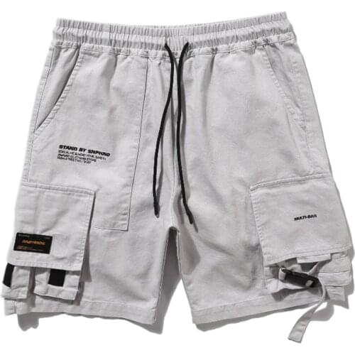 2021 2021 Hip Hop Side Buckle Multi Pockets Cargo Shorts Mens Fashion Casual Short Trousers Streetwear Elastic Waist Pants