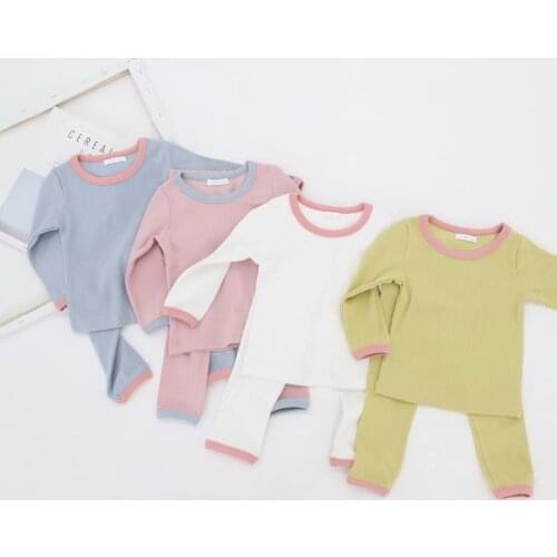 2020 Autumn Winter Baby Boys Knitted Suit Children Girls New Ribbed Cotton Tops+pants 2pcs Set Toddler Kids Home Wear Pajamas