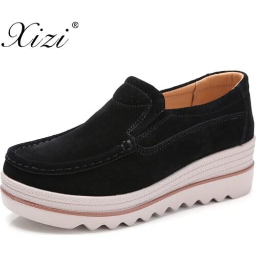 XIZI 2018 Autumn Women Flats Shoes Platform Sneakers Shoes Suede Leather Casual Shoes Slip on Flats Heels Creepers Loafers Women
