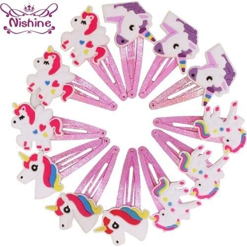 Nishine Glitter Unicorn Hairclips Cartoon Animal Hair Clips Cute Plastic Hairpins Kids Headwear Baby Girls Hair Accessories