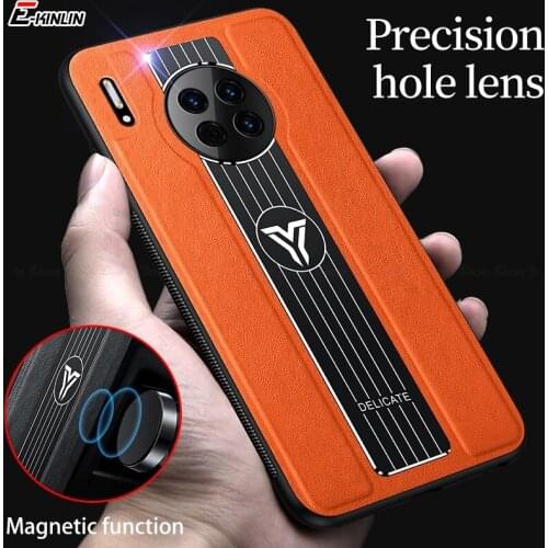Camera Lens Protector Leather Case For HuaWei Mate 40E 40 30 30E 20 Pro Plus X Shockproof Metal Magnetic Holder Back Phone Cover
