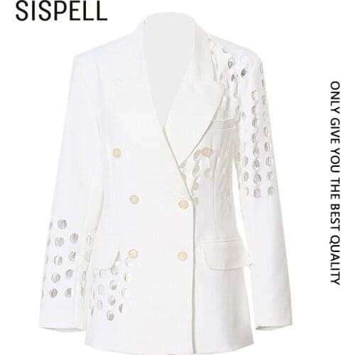 SISPELL Hollow Out For Female Blazer Coat Long Sleeve High Waist Slimming Double Breasted Womens Coats Streetwewar Fashion New
