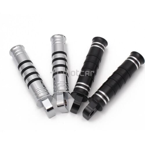 1pair Motorcycle Black/Silver Aluminum+Rubber 10mm Foot Pegs Foot Pedals Footrest For Harley Custom Dyna Softail Honda Yamaha
