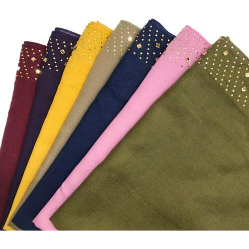 1PCS Hot rhinestone shawls Islamic hijab Square pashmina Muslim headscarf New bandana Women popular muffler Solid scarves