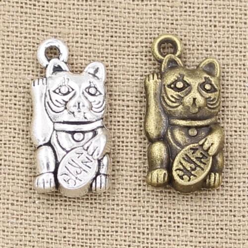 10pcs Charms Lucky Cat 23x11mm Antique charms,pendant fit,Vintage Tibetan Bronze Silver color,DIY For Bracelet Necklace