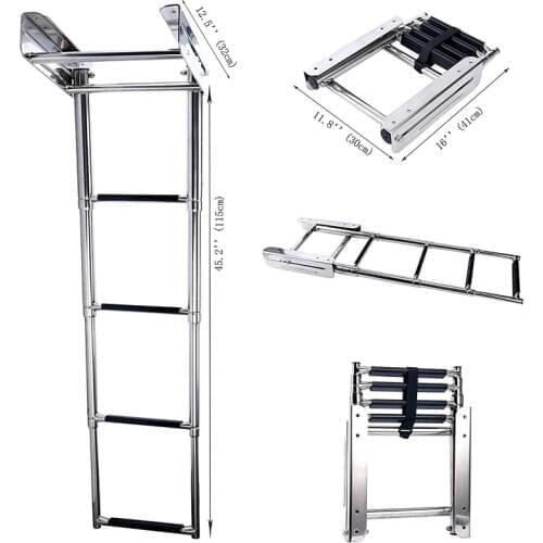 4-Step Stainless Steel Under Platform Slide Mount Boat Boarding Telescoping Ladder Boat Accessories Marine