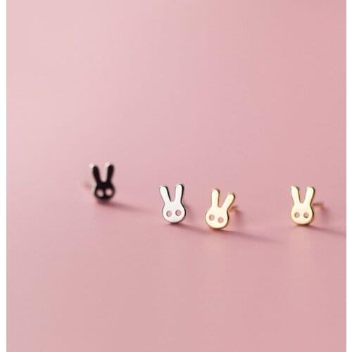 AIFENAO Genuine 925 Sterling Silver Rabbit Bunny Stud Earrings for Women Cute Animal Minimalist Jewelry Girls Fashion Gift New