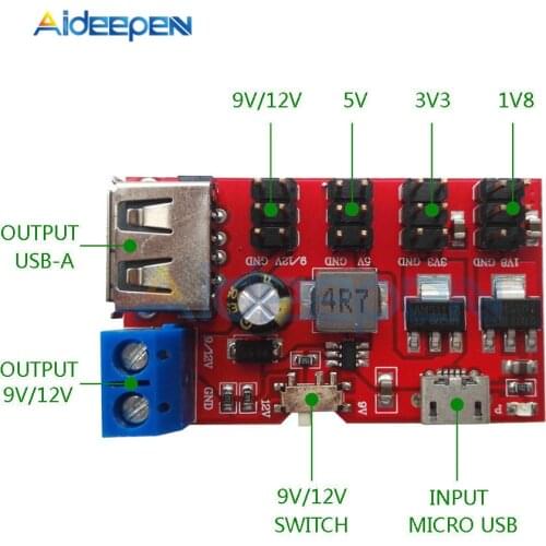 MINI USB Power Breakout DC To DC Power Supply Module Micro USB 5V To 1.8V-12V 1.8V 3.3V 5V 9V 12V Switch For Arduino