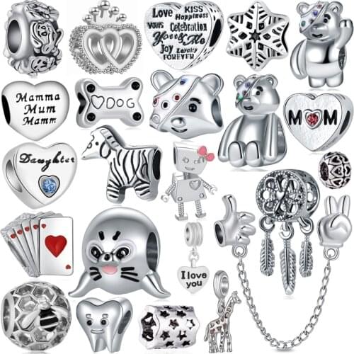 Alloy Beads Small Hearts Tooth Bear Infinity Charms Fit Original Bracelets & Bangles for Women DIY Making Pendants Jewelry Gifts