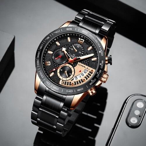 CRRJU New Sport Chronograph Men Watches Full Steel Metal Quartz Clock Waterproof Big Dial Watch Men movement Relogio Masculino