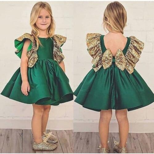 Baby Girls Elegant Party Dress Special Occasion Sequined Frock Toddler Bow Knot Kids BirthdayChristmas Red Green Gown 12M-6Yrs