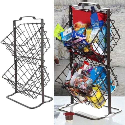 Wrought Iron 2-Tier Fruit Basket Vegetable Holder Snacks Bread Kitchen Hanging Storage Organizer Display Stand