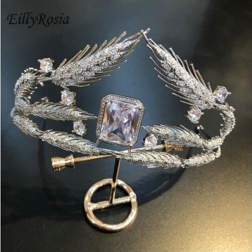 EillyRosia Clasico trigo queen crown zirconia cubico novia plata tocado corona accesorios para el cabello joyeria de las ujeres