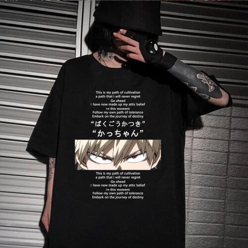 Anime My Boku No Hero Academia Katsuki Bakugou Eyes Letter O-neck T-shirt Harajuku Summer Short-sleeve Male T-shirt