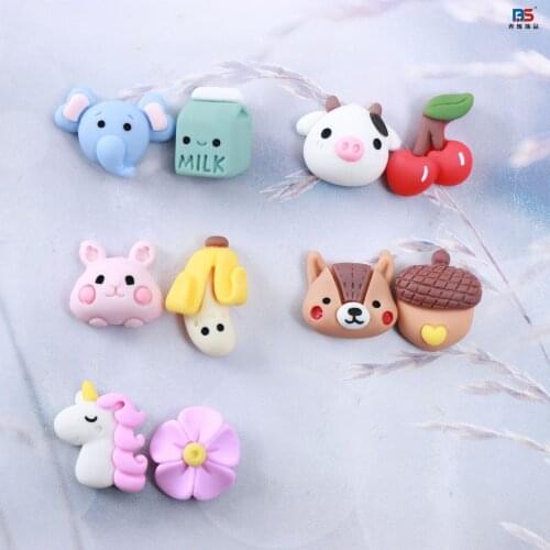 10sets Mini Kawaii Animals Head Flatback Resin Cabochon Scrapbooking Craft Uincorn Bear Fllower DIY Hair Decoration Accessories